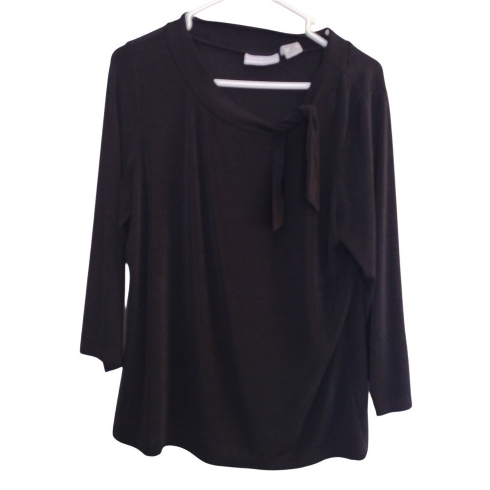 Jaclyn Smith Blouse Women Large Black Oversized Office Career Neck Lace